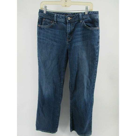 Eddie Bauer Denim - Eddie Bauer Womens Jeans sz 12R Blue Shaped Fit Stretch Whiskering Straight